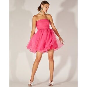 Cynthia Rowley Valeria Organza Strapless Mini Dress Hoco Barbie Pink Sz 6